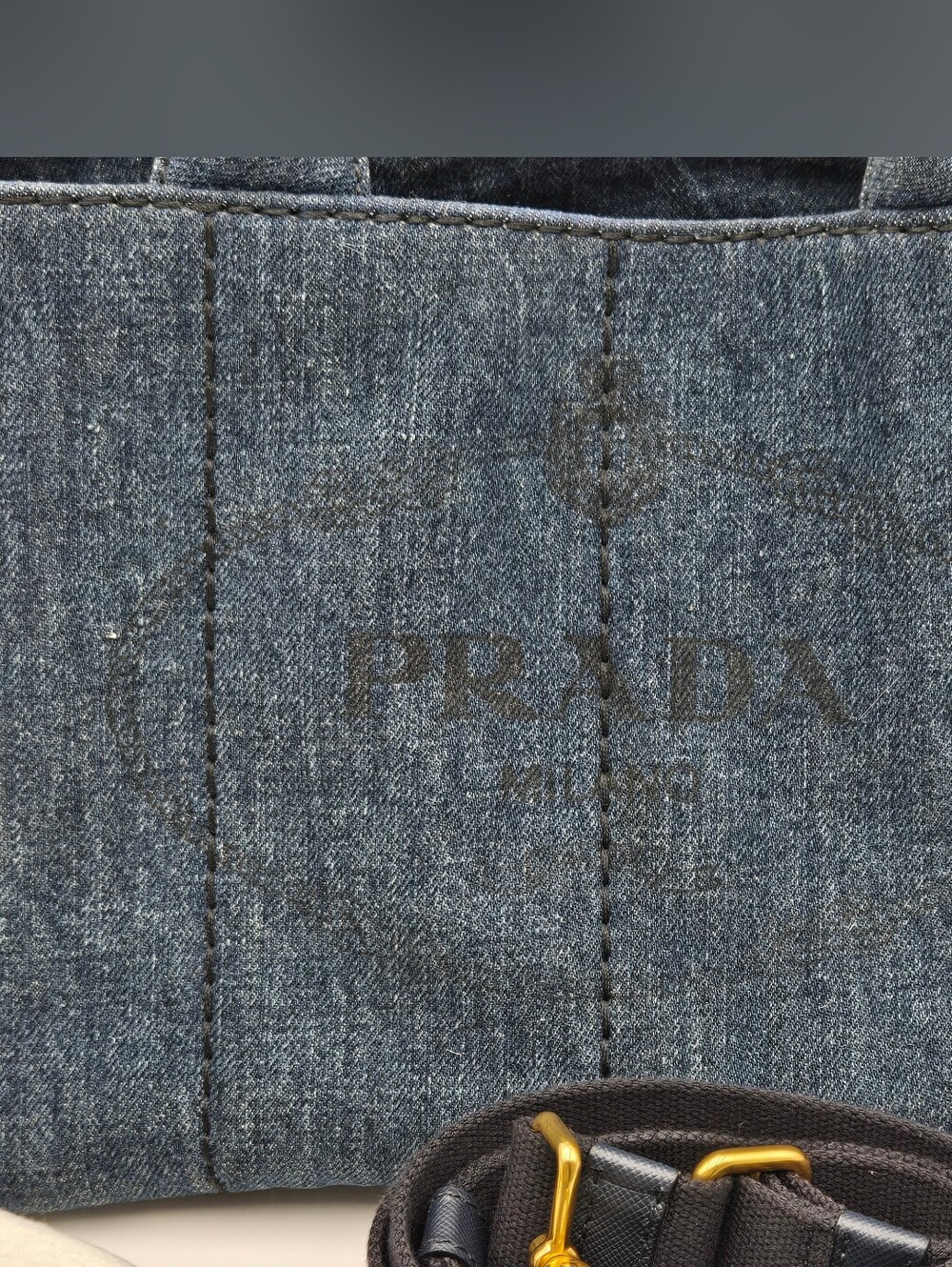 Prada Navy Denim Tote with Gold Hardware - Prada Canvas Canapa, COA included - Picture 16 of 17